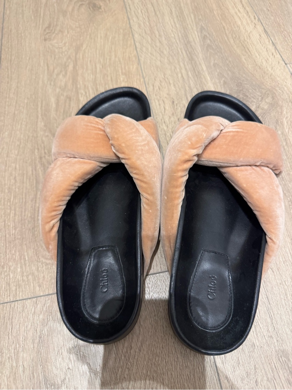 Chloe Pink Velvet Knotted Slide Sandals size 38